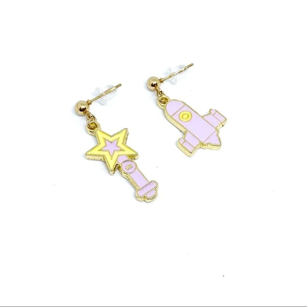 Pastel Lavender Enamel Rocket 🚀 & Star Earring